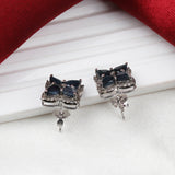 Natural Blue Sapphire & Diamond Stud Earrings in Sterling Silver Classic Floral Design