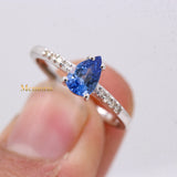 Natural Blue Sapphire Gemstone With Diamond 14k White Gold Ring