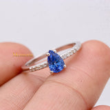 Natural Blue Sapphire Gemstone With Diamond 14k White Gold Ring