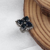 Natural Blue Sapphire & Diamond Stud Earrings in Sterling Silver Classic Floral Design