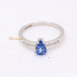 Natural Blue Sapphire Gemstone With Diamond 14k White Gold Ring