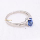 Natural Blue Sapphire Gemstone With Diamond 14k White Gold Ring