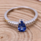 Natural Blue Sapphire Gemstone With Diamond 14k White Gold Ring