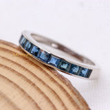 Natural Blue Sapphire Gemstone 18k White Gold Band Ring