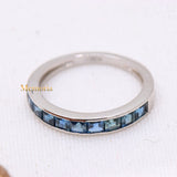 Natural Blue Sapphire Gemstone 18k White Gold Band Ring