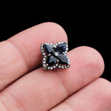 Natural Blue Sapphire & Diamond Stud Earrings in Sterling Silver Classic Floral Design