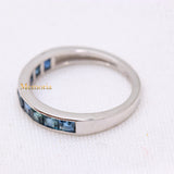 Natural Blue Sapphire Gemstone 18k White Gold Band Ring