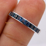 Natural Blue Sapphire Gemstone 18k White Gold Band Ring