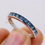 Natural Blue Sapphire Gemstone 18k White Gold Band Ring