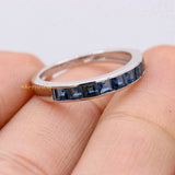 Natural Blue Sapphire Gemstone 18k White Gold Band Ring