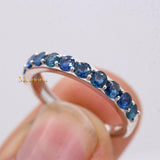 Classy Natural Blue Sapphire Gemstone 18k White Gold Band Ring