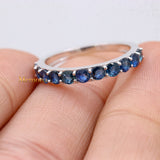 Classy Natural Blue Sapphire Gemstone 18k White Gold Band Ring