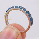 Classy Natural Blue Sapphire Gemstone 18k White Gold Band Ring