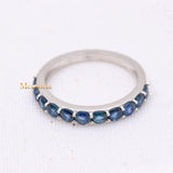 Classy Natural Blue Sapphire Gemstone 18k White Gold Band Ring