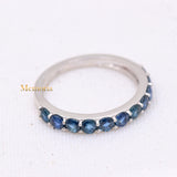 Classy Natural Blue Sapphire Gemstone 18k White Gold Band Ring