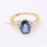 Natural Blue Sapphire Gemstone With Diamond 14k Yellow Gold Ring