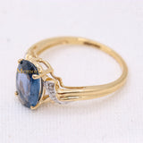 Natural Blue Sapphire Gemstone With Diamond 14k Yellow Gold Ring