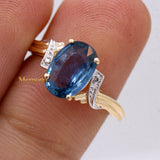 Natural Blue Sapphire Gemstone With Diamond 14k Yellow Gold Ring