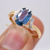 Natural Blue Sapphire Gemstone With Diamond 14k Yellow Gold Ring