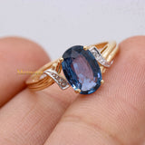 Natural Blue Sapphire Gemstone With Diamond 14k Yellow Gold Ring