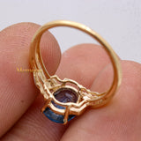 Natural Blue Sapphire Gemstone With Diamond 14k Yellow Gold Ring