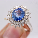 Elegant Natural Blue Sapphire Gemstone With Diamond 14k White Gold Ring