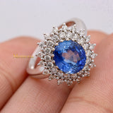 Elegant Natural Blue Sapphire Gemstone With Diamond 14k White Gold Ring