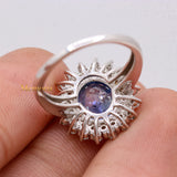 Elegant Natural Blue Sapphire Gemstone With Diamond 14k White Gold Ring