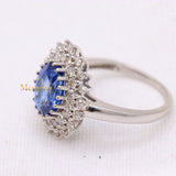 Elegant Natural Blue Sapphire Gemstone With Diamond 14k White Gold Ring