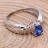 Natural Blue Sapphire Gemstone With Diamond 14k White Gold Band Ring