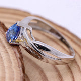 Natural Blue Sapphire Gemstone With Diamond 14k White Gold Band Ring