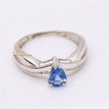 Natural Blue Sapphire Gemstone With Diamond 14k White Gold Band Ring