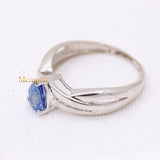 Natural Blue Sapphire Gemstone With Diamond 14k White Gold Band Ring