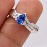 Natural Blue Sapphire Gemstone With Diamond 14k White Gold Band Ring