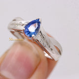 Natural Blue Sapphire Gemstone With Diamond 14k White Gold Band Ring