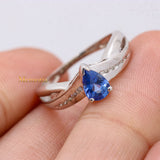 Natural Blue Sapphire Gemstone With Diamond 14k White Gold Band Ring