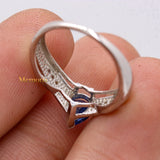 Natural Blue Sapphire Gemstone With Diamond 14k White Gold Band Ring