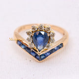 Natural Blue Sapphire Gemstone With Diamond 14k Rose Gold Unique Ring