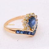 Natural Blue Sapphire Gemstone With Diamond 14k Rose Gold Unique Ring