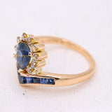 Natural Blue Sapphire Gemstone With Diamond 14k Rose Gold Unique Ring