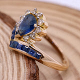 Natural Blue Sapphire Gemstone With Diamond 14k Rose Gold Unique Ring