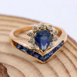 Natural Blue Sapphire Gemstone With Diamond 14k Rose Gold Unique Ring