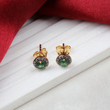 Natural Emerald & Diamond Halo Stud Earrings Gold Plated Fine Jewelry