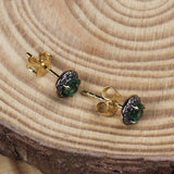 Natural Emerald & Diamond Halo Stud Earrings Gold Plated Fine Jewelry