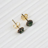 Natural Emerald & Diamond Halo Stud Earrings Gold Plated Fine Jewelry