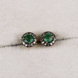 Natural Emerald & Diamond Halo Stud Earrings Gold Plated Fine Jewelry