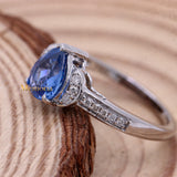 Vintage Natural Blue Sapphire Gemstone With Diamond 14k White Gold Ring