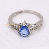 Vintage Natural Blue Sapphire Gemstone With Diamond 14k White Gold Ring