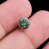 Natural Emerald & Diamond Halo Stud Earrings Gold Plated Fine Jewelry