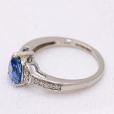 Vintage Natural Blue Sapphire Gemstone With Diamond 14k White Gold Ring